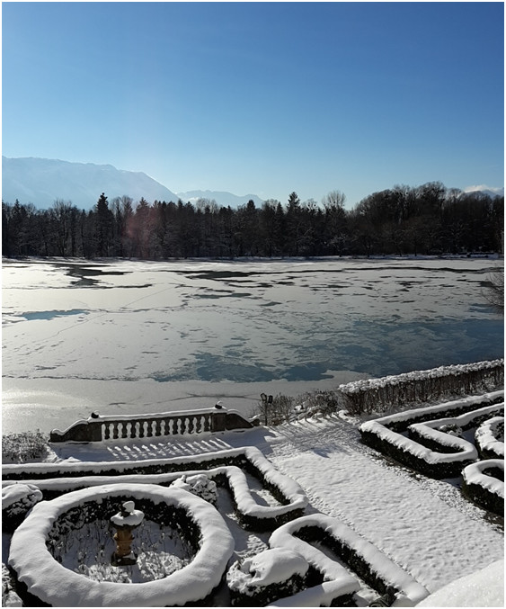 The garden and lake that froze while I was there